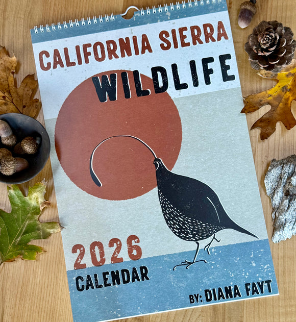 California Sierra Wildlife 2026 Calendar – Hand Illustrated Mid Century Modern Wall Art
