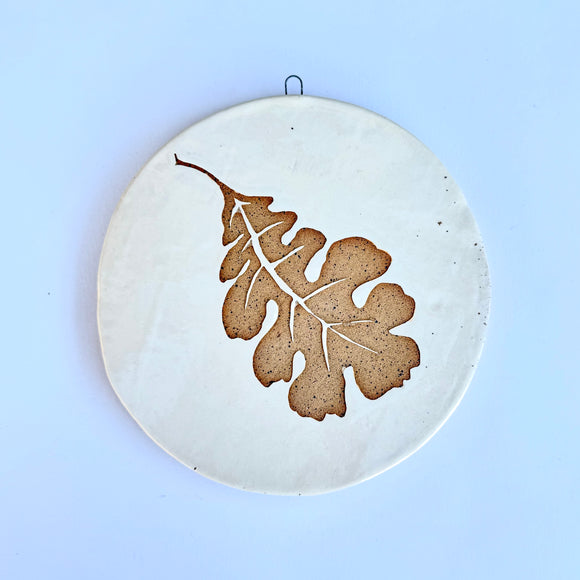 Oak Leaf-Speckled Gold Clay-Large Round Wall Plaque