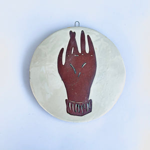 Crossed Fingers-Red Clay-Large Round Wall Plaque