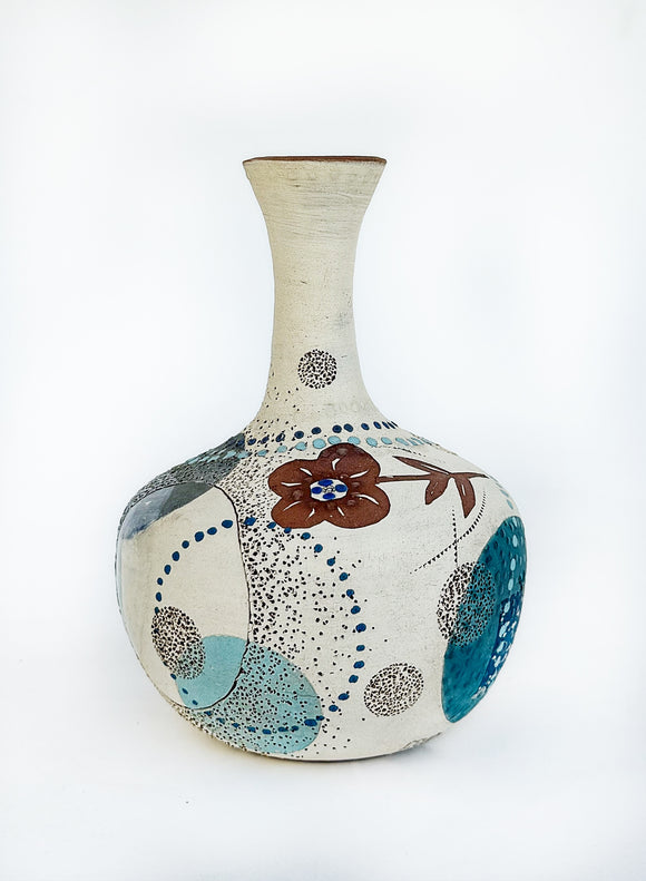 Blue Flower Flared Bottle Vase