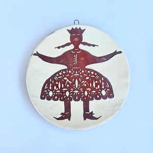 Folk Girl-Red Clay-Large Round Wall Plaque