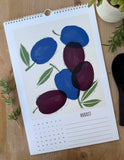 Foraged Fruit 2026 Calendar-Hand Illustrated Block Print Style Botanical Calendar