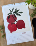Foraged Fruit 2026 Calendar-Hand Illustrated Block Print Style Botanical Calendar