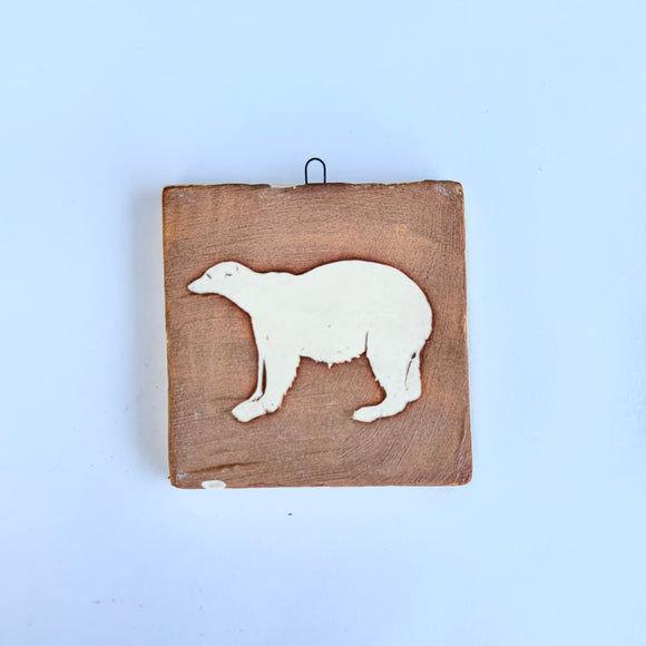 Polar Bear-Brown Clay-Medium Square Wall Plaque