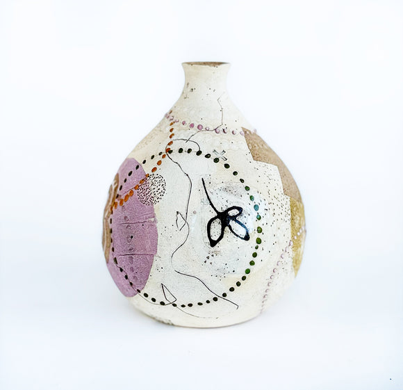 Pink, Ochre and Sage Teardrop Vase