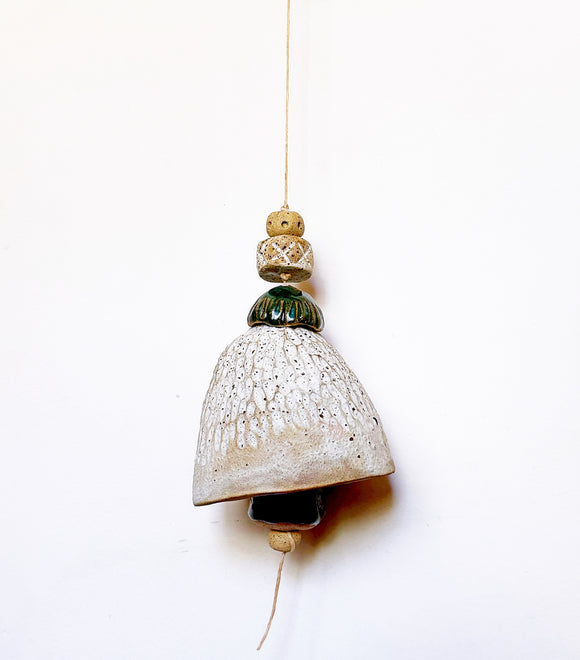 Large White & Shiny Teal  Textured Belle Chime