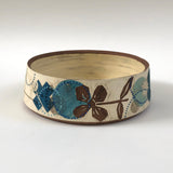 Large Blue Straight Sided Bowl With Flowers