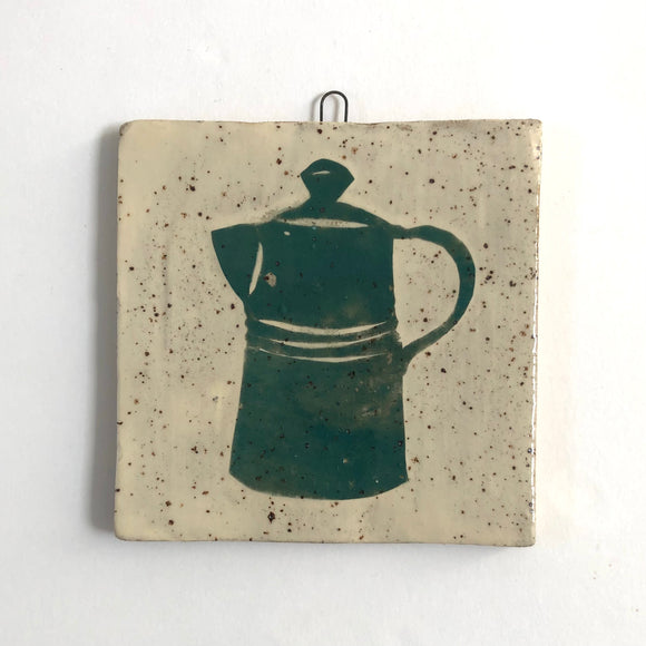 Teal Vintage Coffee Pot Medium Square Wall Tile