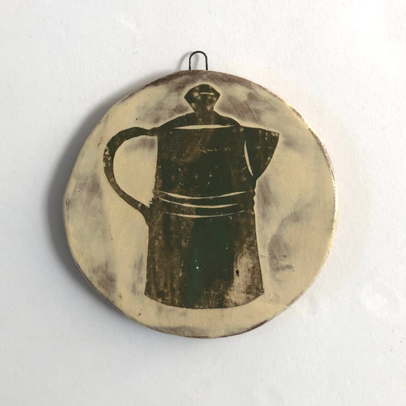 Olive Vintage Coffee Pot Medium Round Wall Tile