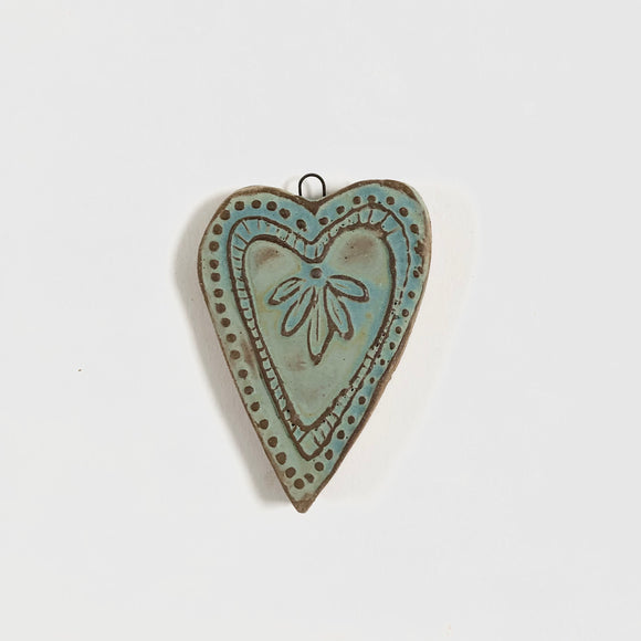Medium Folk Heart Wall Tile-Turquoise