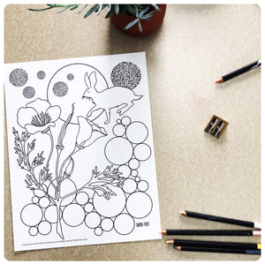 Running Rabbit + Poppy Coloring Page